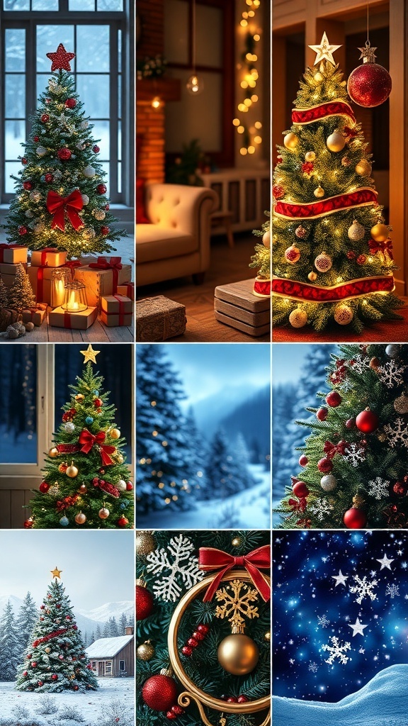 Aesthetic Christmas wallpapers featuring winter scenes, Christmas trees, and festive decorations.